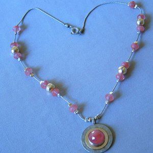 Silver and Gold Necklace With Rose Quartz Stones, 925 Silver & Gold. NEW